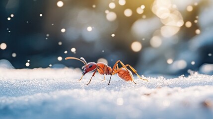 Ant isolated on winter background