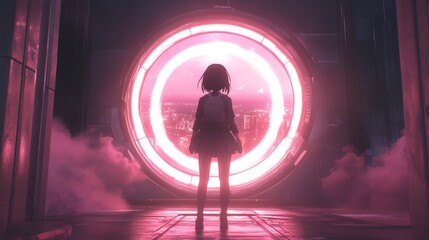 Poster - anime girl in the front of portal