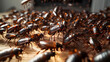 © Daniel - multitude of cockroaches invading a home. The sight of Germanic cockroaches and Blatta orientalis reveals their prevalence, symbolizing the presence of unsanitary conditions and filth.