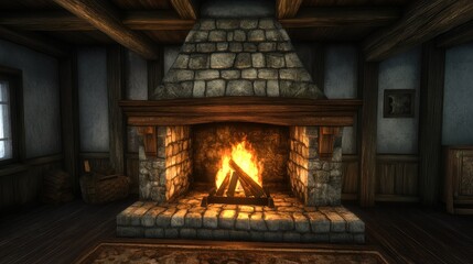 Cozy fireplace with crackling flames