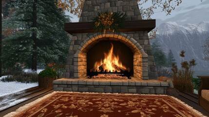 Cozy fireplace with crackling flames