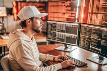 engineer working with computer in modern technology factory.