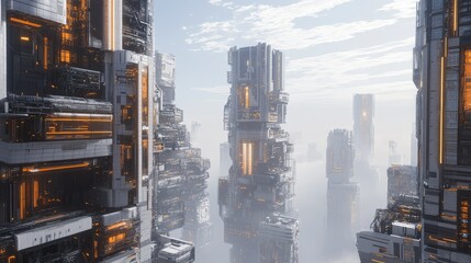 Futuristic skyline with tech-inspired designs