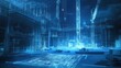 © anonymous - High-tech construction site with glowing blueprints