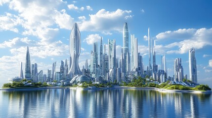 Futuristic skyline with tech-inspired designs