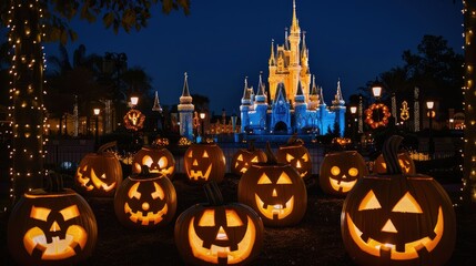 halloween backgrounds, spooky, dark, night, castle, pumpkin backgrounds concept