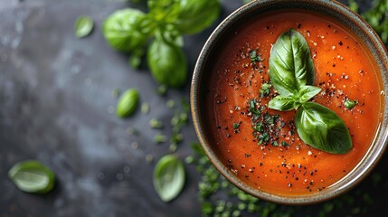 Wall Mural - Tomato Soup with Basil and Pepper