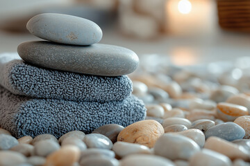 Spa stones and a towel ready for a relaxing massage 