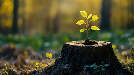 Young tree emerging from an old tree stump