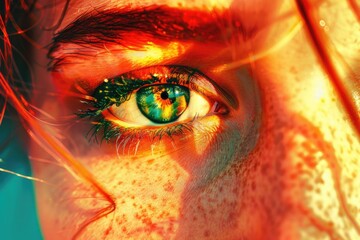 Canvas Print - A close-up shot of a person's eye featuring freckles, suitable for use in portraits or editorial content,