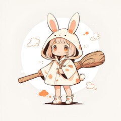 Sticker - Cute Little Witch With Broom