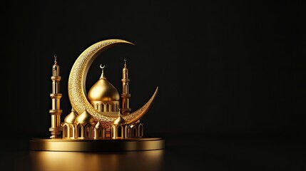 Wall Mural - Golden Mosque and Crescent Moon