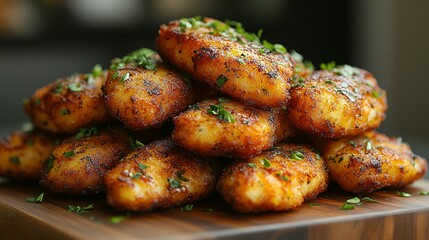 A Pile of Crispy Golden Brown Fried Potato Bites with Parsley