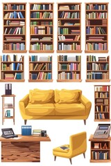 Wall Mural - A quiet study space with bookshelves filled with books and a comfortable couch for reading or studying