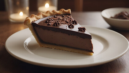 Wall Mural - slice of chocolate pudding pie on a plate