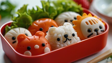 Cute Animal Rice Balls in a Lunchbox