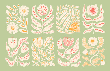 decorative contemporary elegant flowers in matisse style with ornaments. abstract pastel colored dec