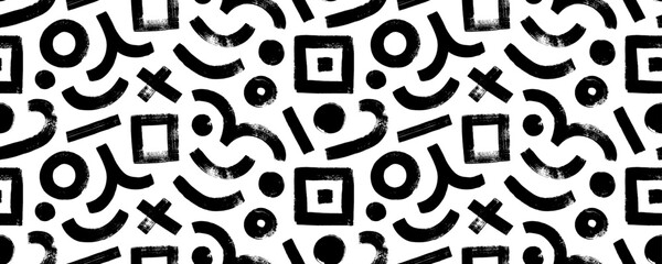 Aufkleber - Bold brush drawn various geometric shapes seamless pattern. Curved thick lines, circles, squares and dots. Grunge style grafitti shapes.