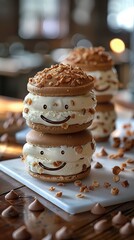 Wall Mural - Stack of Gourmet Ice Cream Sandwiches with Smiling Face