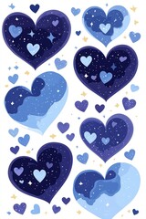 Wall Mural - Blue and Purple Hearts with Stars and Clouds