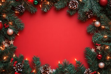 Wall Mural - Festive Christmas New Year border. Xmas background and frame composition. Christmas banner and web poster