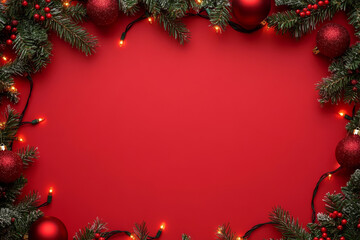 Wall Mural - Festive Christmas New Year border. Xmas background and frame composition. Christmas banner and web poster