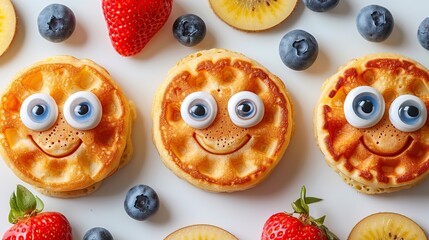 Wall Mural - Funny Waffles with Googly Eyes and Fruit