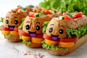 Sticker - Cute Veggie Sandwiches with Smiling Faces