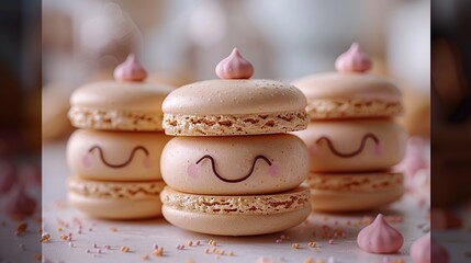 Sticker - Adorable Stacked Macarons with Painted Faces