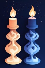 Wall Mural - Two Candles with Ornate Holders and Starry Night Background