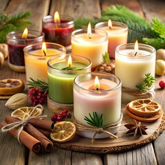 Poster - christmas still life with candle and christmas decorations