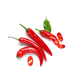 Sticker - Cut chili peppers on white background. Top view