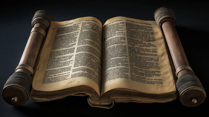 Wall Mural - Ancient Bible, preserved on aged parchment and scrolls, serves as a revered book in religion, akin to the Torah in Judaism, embodying the timeless wisdom and traditions of an old faith.