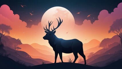 Wall Mural - deer in sunset