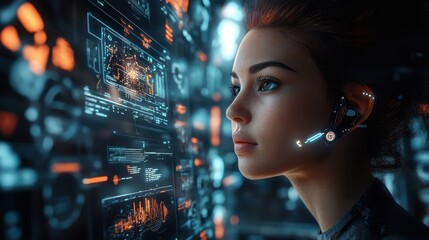 Futuristic Woman with Technology Interface and Headset