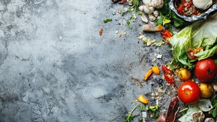 Wall Mural - Fresh vegetables on textured concrete surface