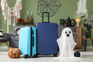 Poster - Suitcases with Halloween decor in living room