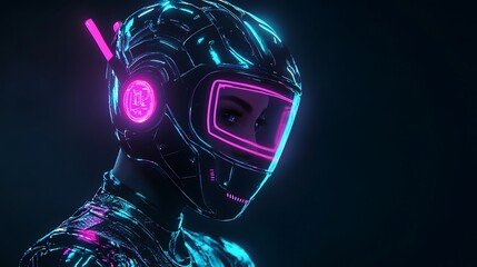 Wall Mural - Futuristic Cyborg with Neon Lights