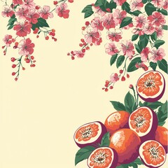 Poster - Floral and Citrus Fruit Border Design