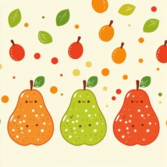 Wall Mural - Three Cute Pears with Polka Dots and Falling Fruit