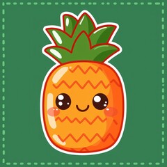 Wall Mural - Cute Cartoon Pineapple with Big Eyes and Smiling Face