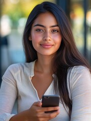 Sticker - Young Woman Using Smartphone in an Urban Environment