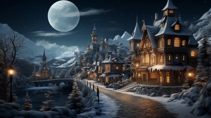 The winter christmas village is a beautiful sight. The snow is falling gently and the lights are shining brightly. The houses are covered in sparkling white, and the streets are lined with trees.