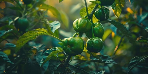 Wall Mural - Cultivating Green Bell Peppers in a Home Garden