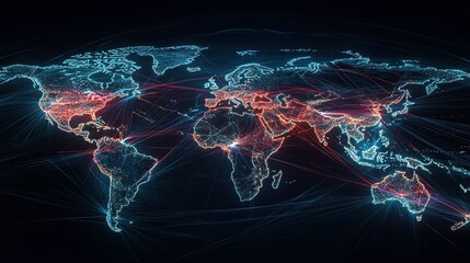 Wall Mural - Mapping the Global Trade Network: Interconnected Lines Across Europe and Asia. Concept Trade routes, Europe, Asia, Global network, Interconnected lines