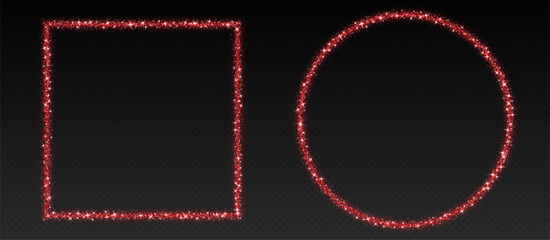 Wall Mural - red glitter frames, shimmering borders in circle and square shapes, festive holiday sparkles. christ