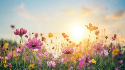 Poster - Vibrant flowers blooming in sunlight