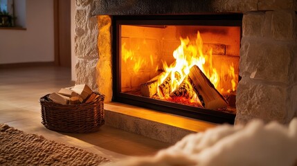 Cozy fireplace with crackling flames