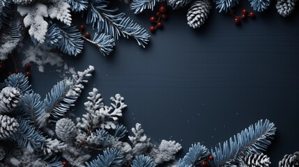 Wall Mural - Winter abstract minimal background with fir tree branches covered with snow and copy space.