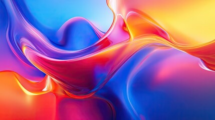 Abstract 3D background with vibrant glass waves, fluid gradients, and smooth textures in bold, dynamic colors.